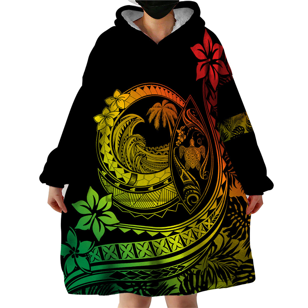 Polynesian Plumeria Wearable Blanket Hoodie Ride The Waves - Reggae - Wonder Print Shop