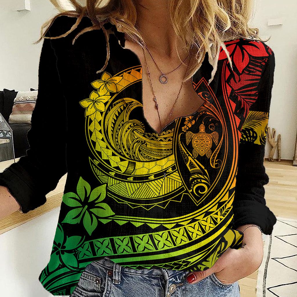 Polynesian Plumeria Women Casual Shirt Ride The Waves - Reggae - Wonder Print Shop