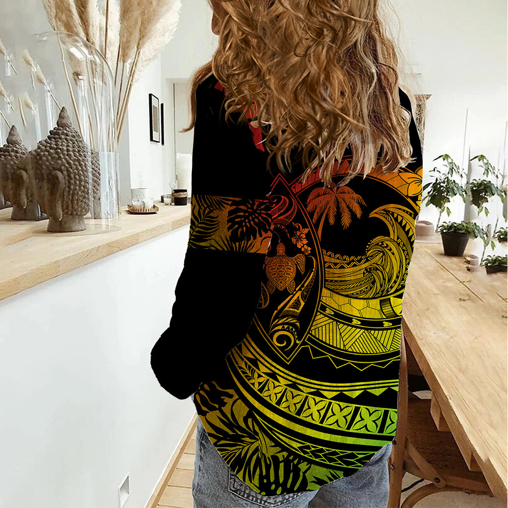 Polynesian Plumeria Women Casual Shirt Ride The Waves - Reggae - Wonder Print Shop