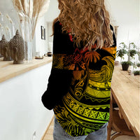 Polynesian Plumeria Women Casual Shirt Ride The Waves - Reggae - Wonder Print Shop