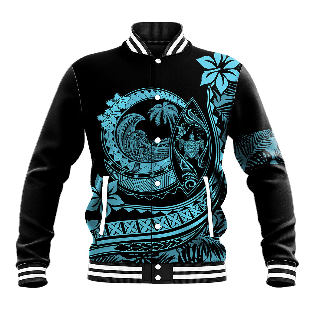 Polynesian Plumeria Baseball Jacket Ride The Waves - Turquoise LT7 - Wonder Print Shop