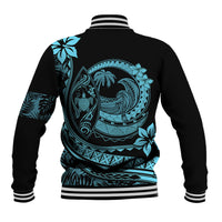 Polynesian Plumeria Baseball Jacket Ride The Waves - Turquoise LT7 - Wonder Print Shop