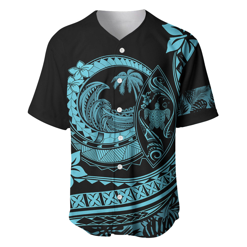 Polynesian Plumeria Baseball Jersey Ride The Waves - Turquoise LT7 - Wonder Print Shop