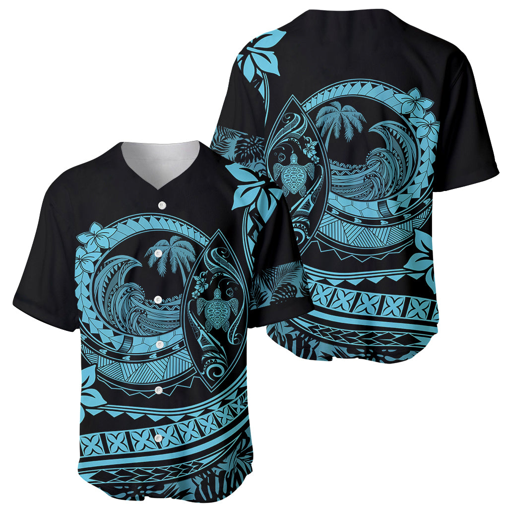 Polynesian Plumeria Baseball Jersey Ride The Waves - Turquoise LT7 - Wonder Print Shop
