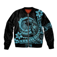 Polynesian Plumeria Bomber Jacket Ride The Waves - Turquoise LT7 - Wonder Print Shop