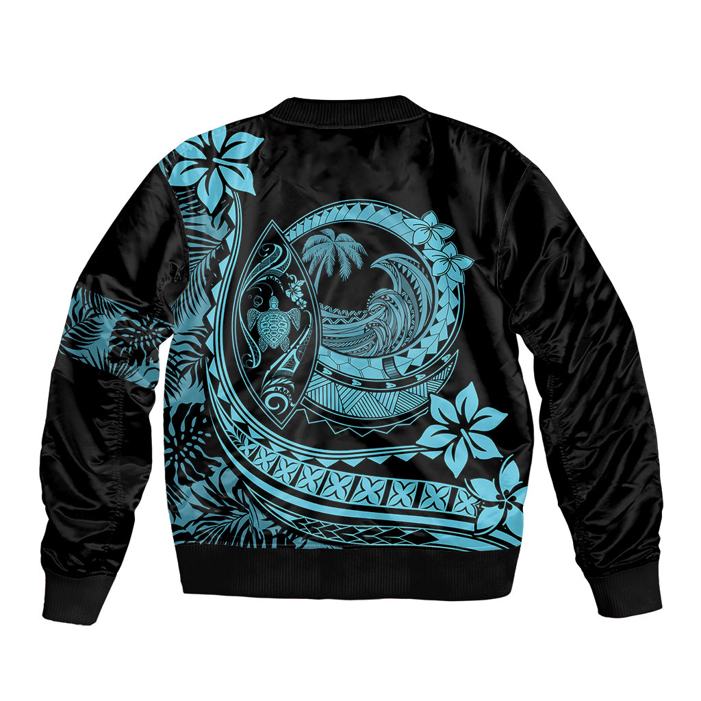 Polynesian Plumeria Bomber Jacket Ride The Waves - Turquoise LT7 - Wonder Print Shop