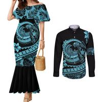 polynesian-plumeria-couples-matching-mermaid-dress-and-long-sleeve-button-shirts-ride-the-waves-turquoise