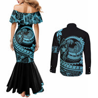 polynesian-plumeria-couples-matching-mermaid-dress-and-long-sleeve-button-shirts-ride-the-waves-turquoise