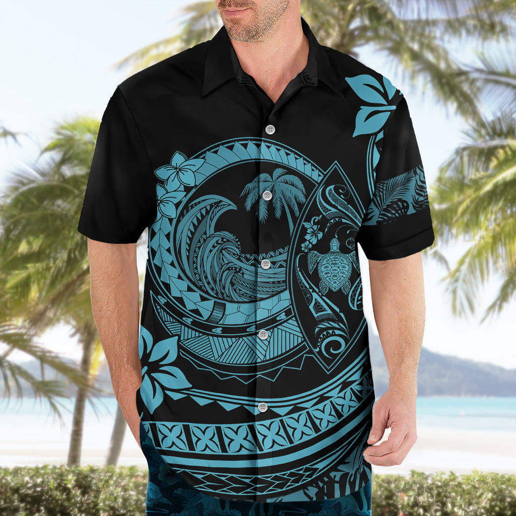 Polynesian Plumeria Hawaiian Shirt Ride The Waves - Turquoise - Wonder Print Shop