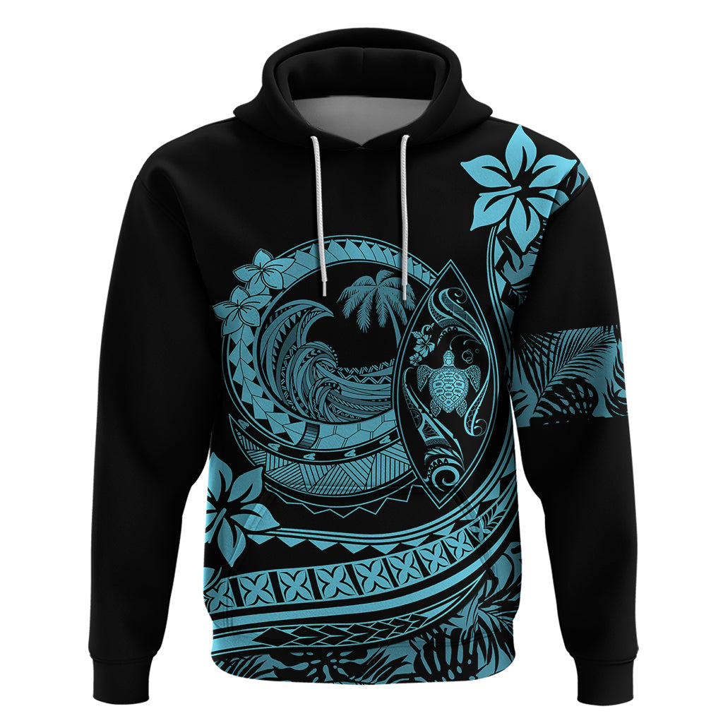 Polynesian Plumeria Hoodie Ride The Waves - Turquoise - Wonder Print Shop
