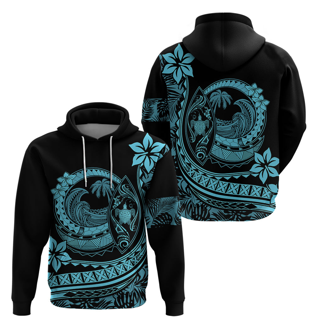 Polynesian Plumeria Hoodie Ride The Waves - Turquoise - Wonder Print Shop