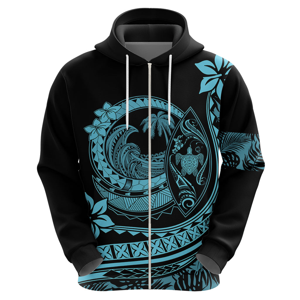 Polynesian Plumeria Hoodie Ride The Waves - Turquoise - Wonder Print Shop