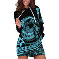 Polynesian Plumeria Hoodie Dress Ride The Waves - Turquoise - Wonder Print Shop