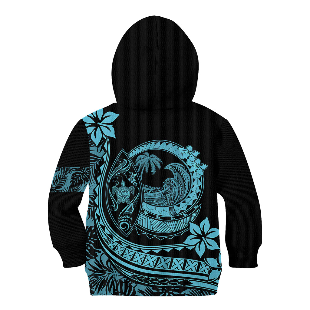 Polynesian Plumeria Kid Hoodie Ride The Waves - Turquoise - Wonder Print Shop