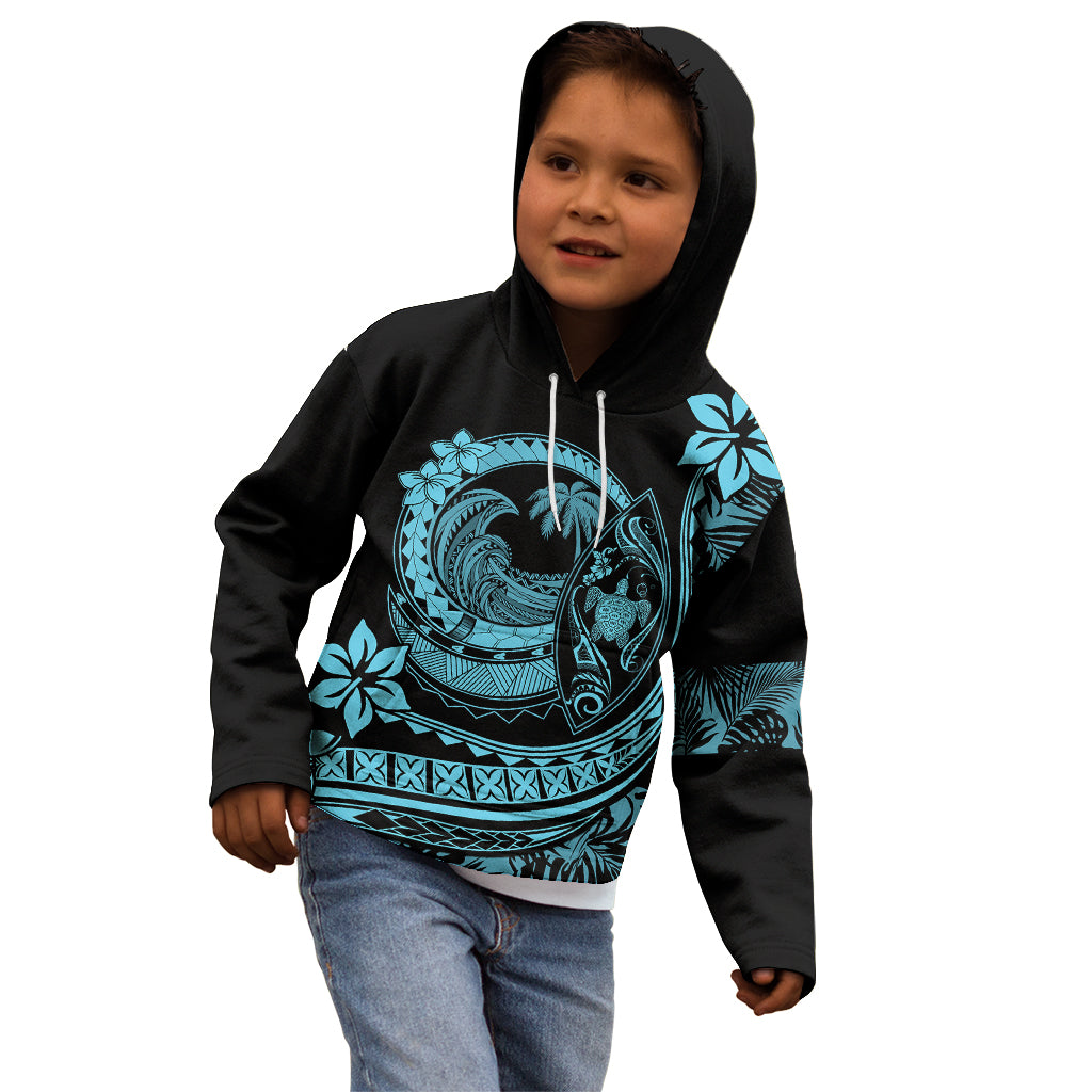 Polynesian Plumeria Kid Hoodie Ride The Waves - Turquoise - Wonder Print Shop