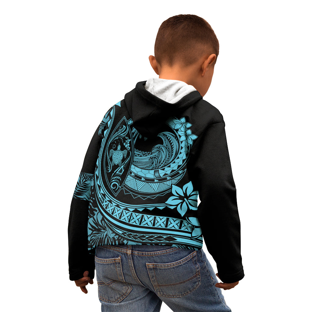 Polynesian Plumeria Kid Hoodie Ride The Waves - Turquoise - Wonder Print Shop
