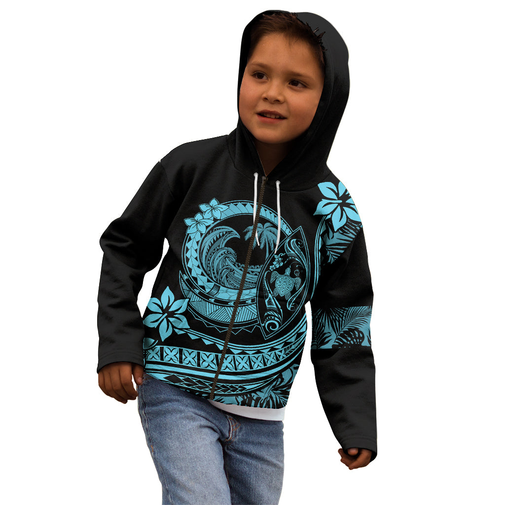 Polynesian Plumeria Kid Hoodie Ride The Waves - Turquoise - Wonder Print Shop