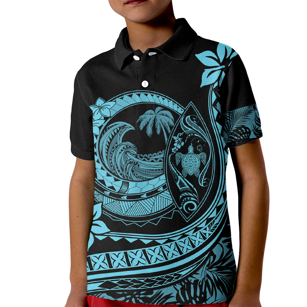 Polynesian Plumeria Kid Polo Shirt Ride The Waves - Turquoise - Wonder Print Shop