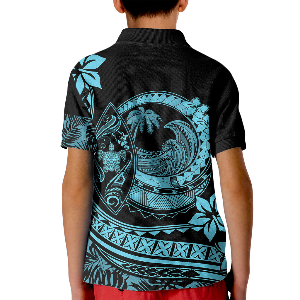 Polynesian Plumeria Kid Polo Shirt Ride The Waves - Turquoise - Wonder Print Shop