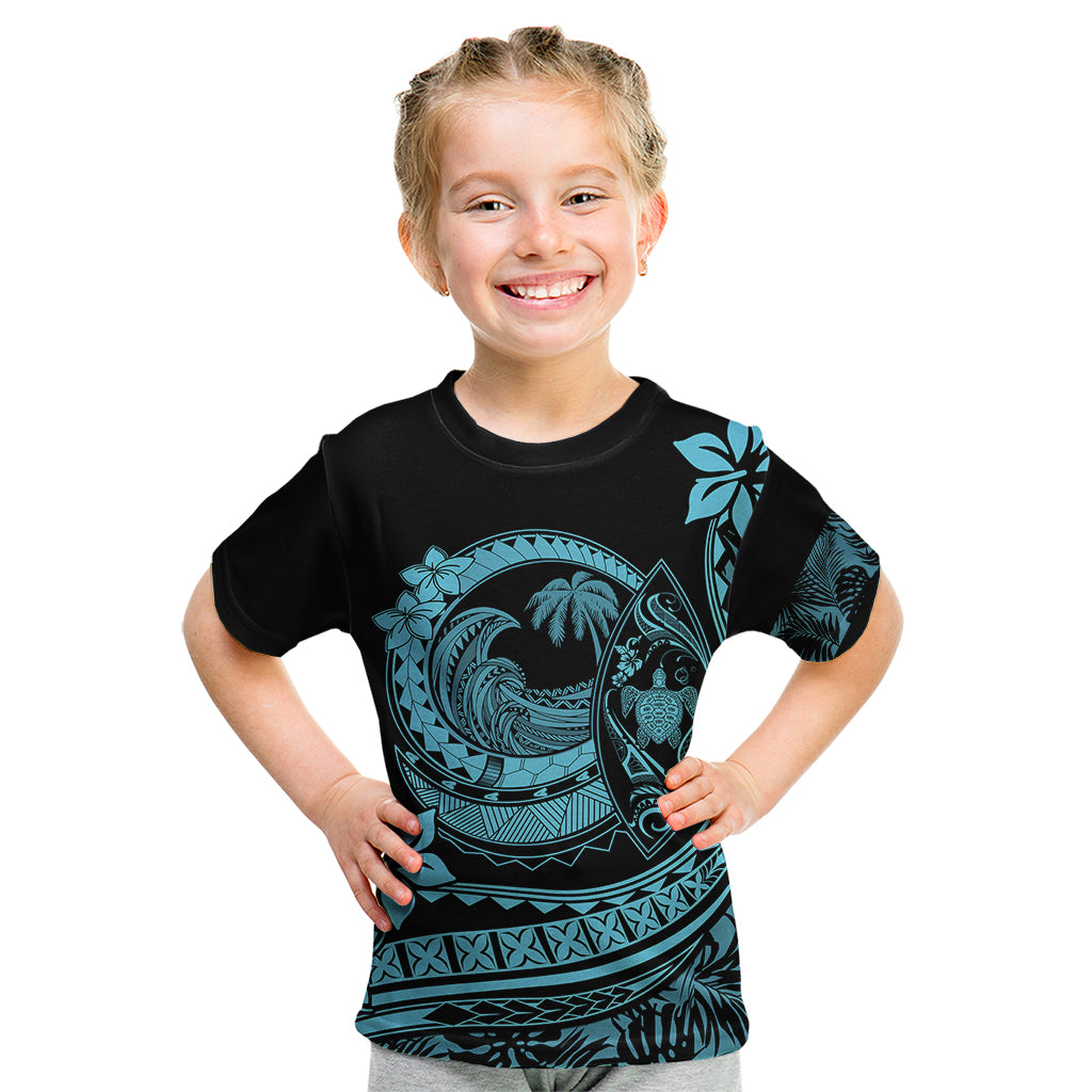 Polynesian Plumeria Kid T Shirt Ride The Waves - Turquoise - Wonder Print Shop
