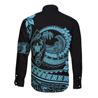 Polynesian Plumeria Long Sleeve Button Shirt Ride The Waves - Turquoise - Wonder Print Shop