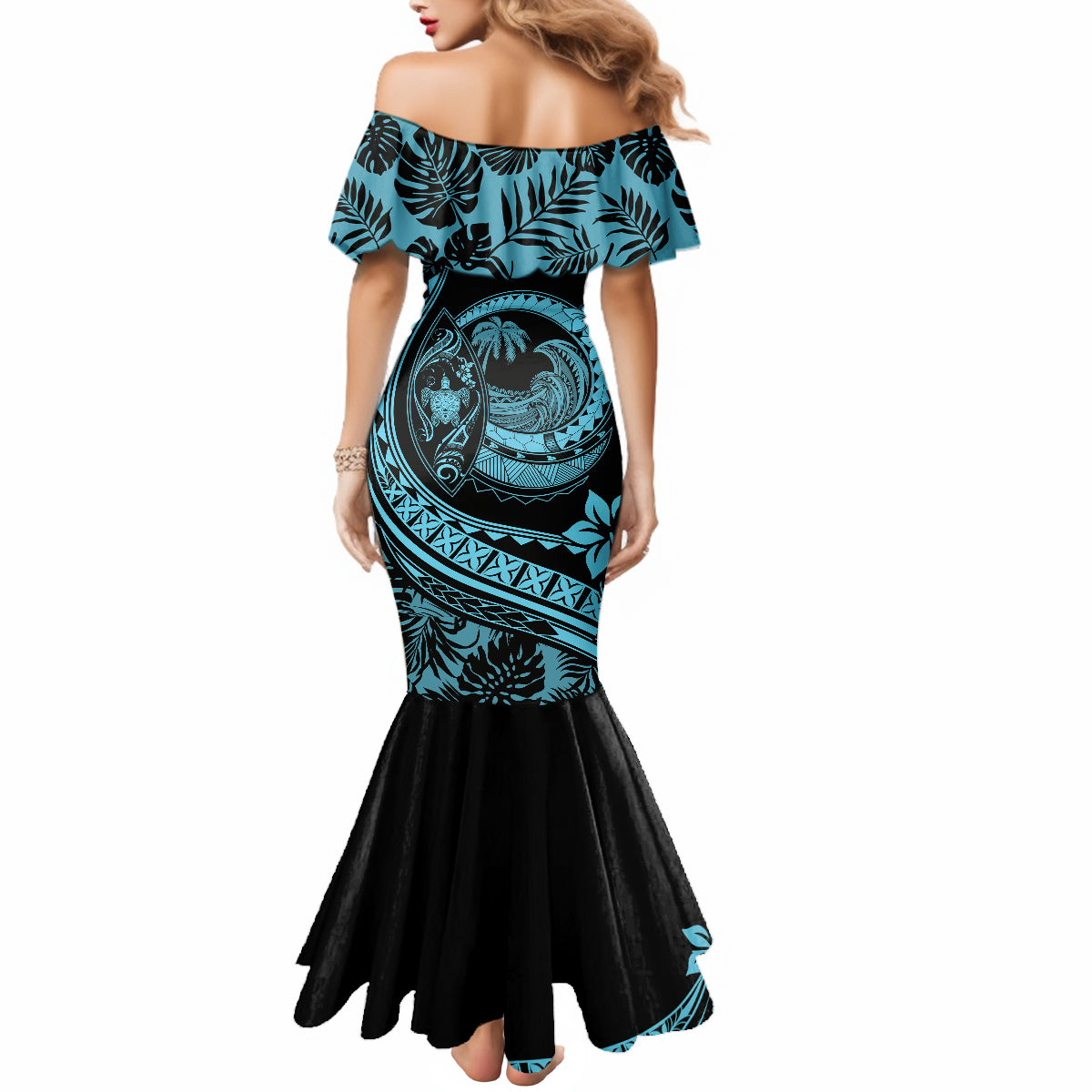 Polynesian Plumeria Mermaid Dress Ride The Waves - Turquoise - Wonder Print Shop
