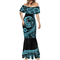 Polynesian Plumeria Mermaid Dress Ride The Waves - Turquoise - Wonder Print Shop