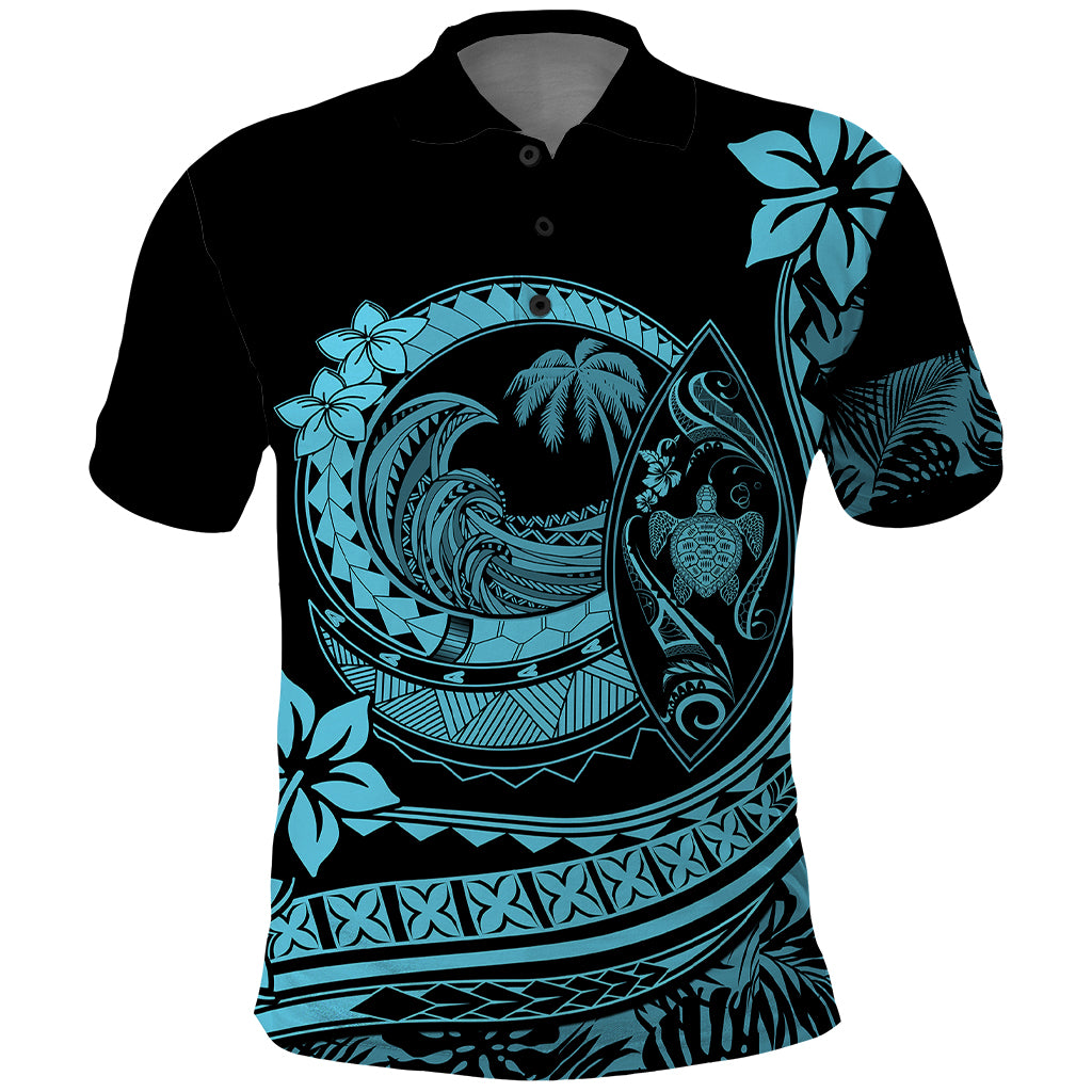 Polynesian Plumeria Polo Shirt Ride The Waves - Turquoise - Wonder Print Shop