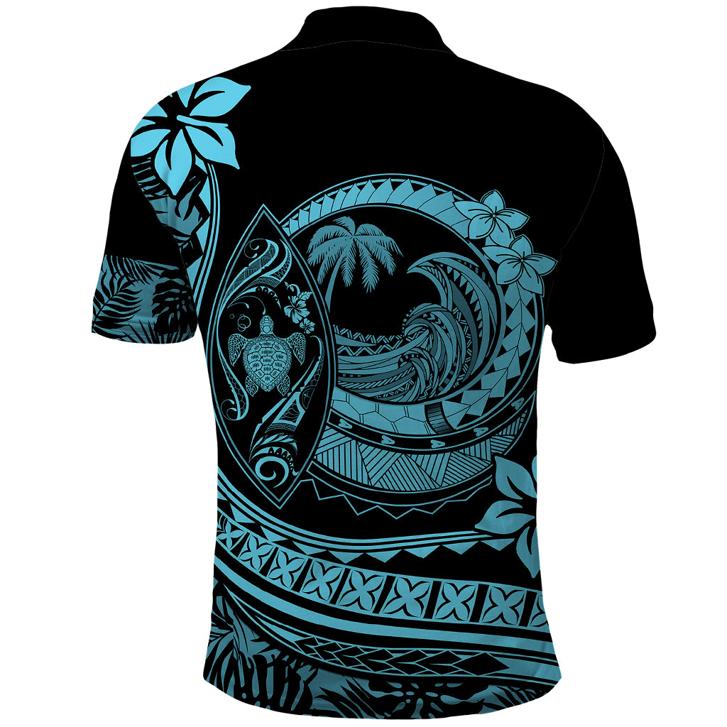 Polynesian Plumeria Polo Shirt Ride The Waves - Turquoise - Wonder Print Shop
