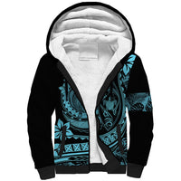 Polynesian Plumeria Sherpa Hoodie Ride The Waves - Turquoise - Wonder Print Shop