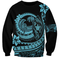 Polynesian Plumeria Sweatshirt Ride The Waves - Turquoise - Wonder Print Shop