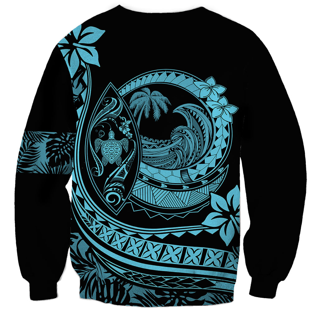 Polynesian Plumeria Sweatshirt Ride The Waves - Turquoise - Wonder Print Shop