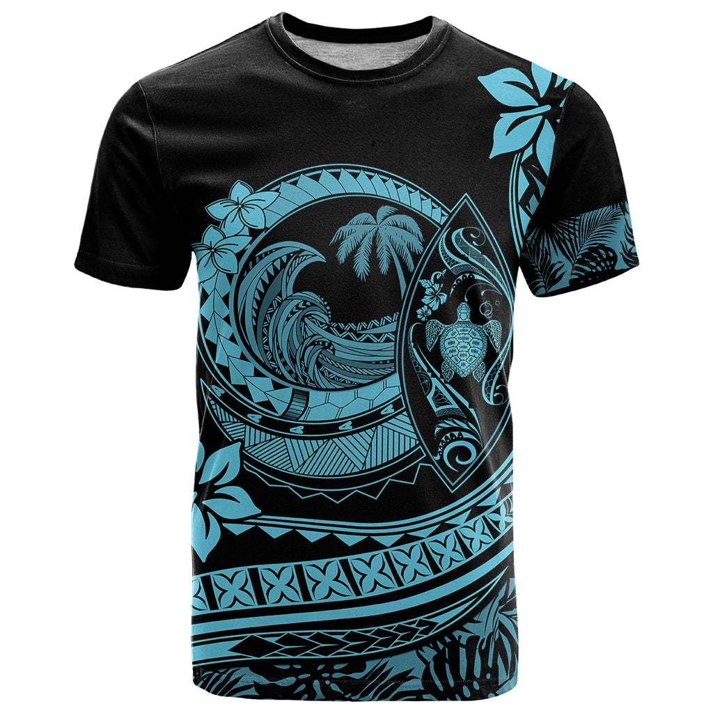Polynesian Plumeria T Shirt Ride The Waves - Turquoise - Wonder Print Shop