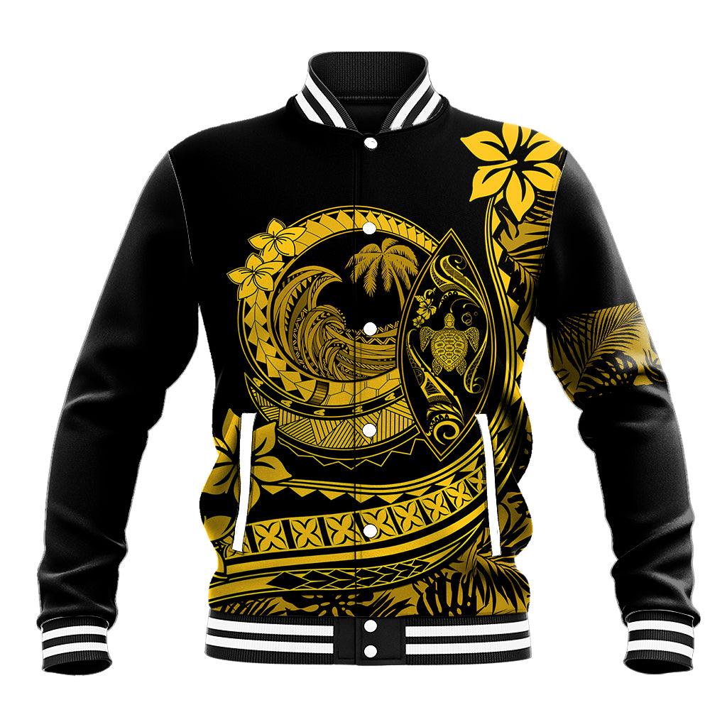 Polynesian Plumeria Baseball Jacket Ride The Waves - Yellow LT7 - Wonder Print Shop