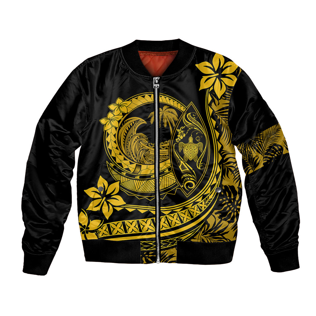 Polynesian Plumeria Bomber Jacket Ride The Waves - Yellow LT7 - Wonder Print Shop