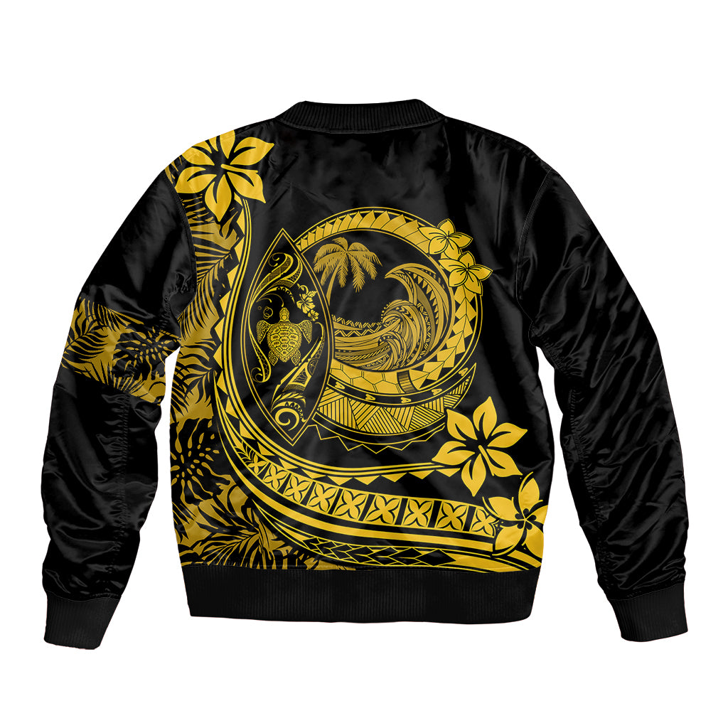 Polynesian Plumeria Bomber Jacket Ride The Waves - Yellow LT7 - Wonder Print Shop