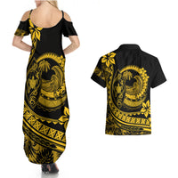 Polynesian Plumeria Couples Matching Summer Maxi Dress and Hawaiian Shirt Ride The Waves - Yellow LT7 - Wonder Print Shop