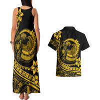 Polynesian Plumeria Couples Matching Tank Maxi Dress And Hawaiian Shirt Ride The Waves - Yellow LT7 - Wonder Print Shop