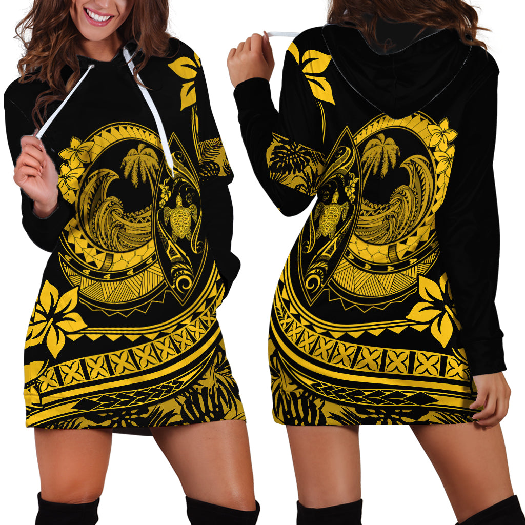 Polynesian Plumeria Hoodie Dress Ride The Waves - Yellow - Wonder Print Shop