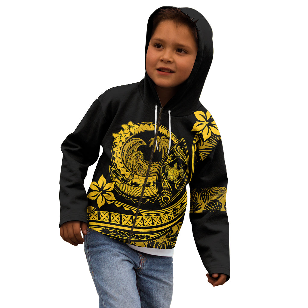 Polynesian Plumeria Kid Hoodie Ride The Waves - Yellow - Wonder Print Shop