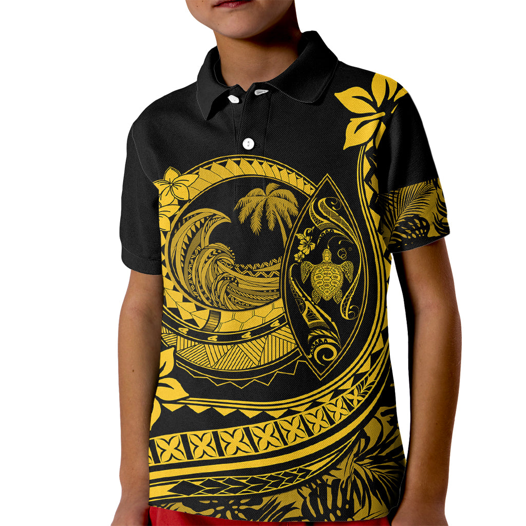 Polynesian Plumeria Kid Polo Shirt Ride The Waves - Yellow - Wonder Print Shop
