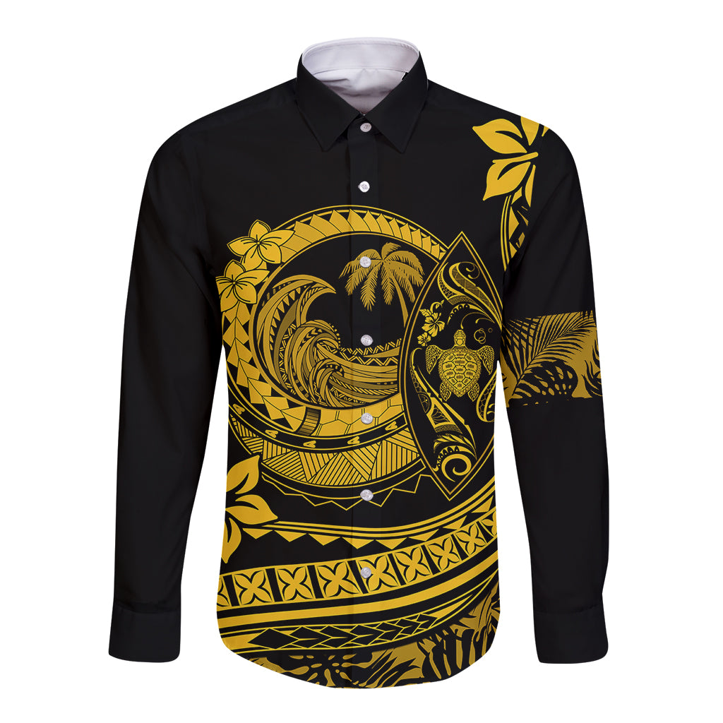 Polynesian Plumeria Long Sleeve Button Shirt Ride The Waves - Yellow - Wonder Print Shop