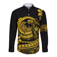 Polynesian Plumeria Long Sleeve Button Shirt Ride The Waves - Yellow - Wonder Print Shop