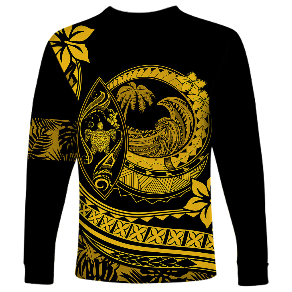 Polynesian Plumeria Long Sleeve Shirt Ride The Waves - Yellow - Wonder Print Shop