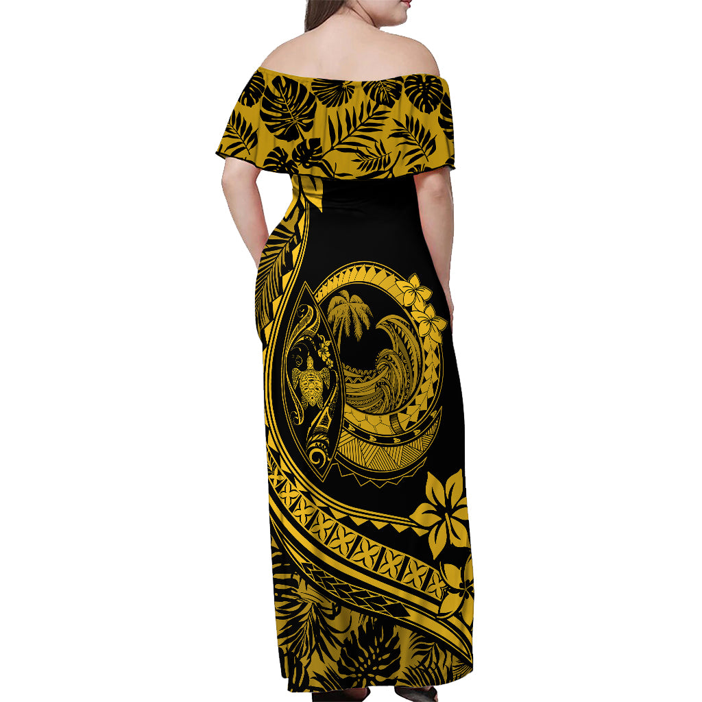 Polynesian Plumeria Off Shoulder Maxi Dress Ride The Waves - Yellow - Wonder Print Shop