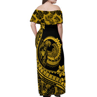 Polynesian Plumeria Off Shoulder Maxi Dress Ride The Waves - Yellow - Wonder Print Shop