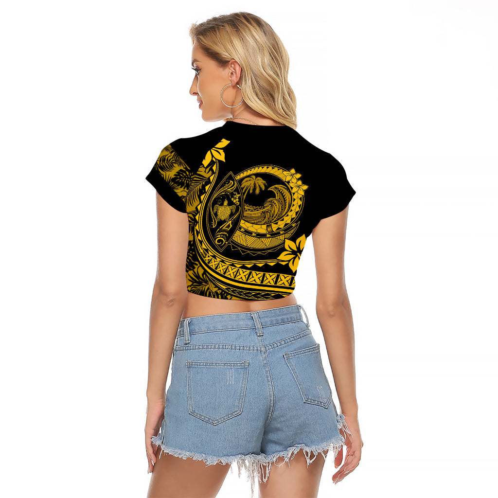 Polynesian Plumeria Raglan Cropped T Shirt Ride The Waves - Yellow - Wonder Print Shop