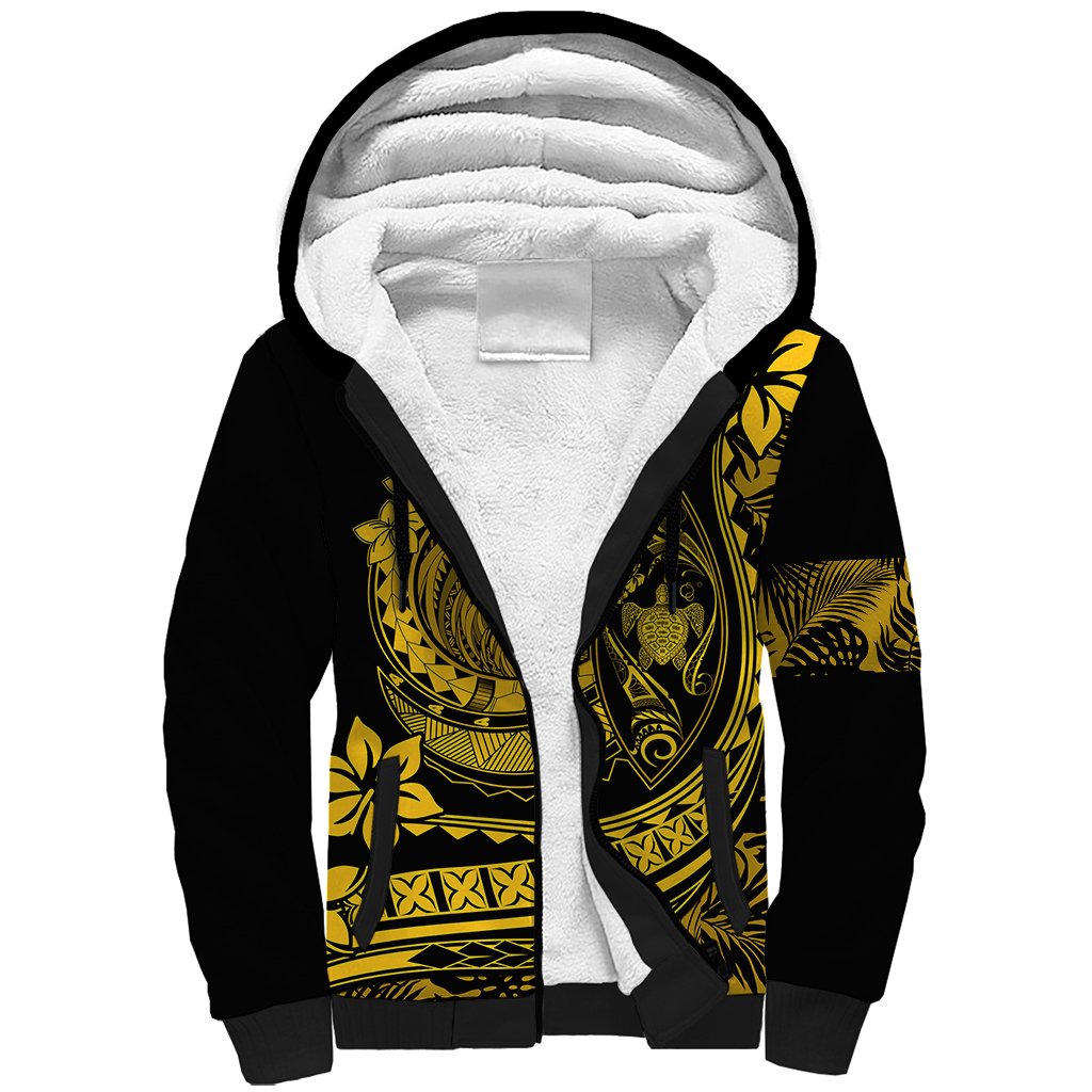 Polynesian Plumeria Sherpa Hoodie Ride The Waves - Yellow - Wonder Print Shop