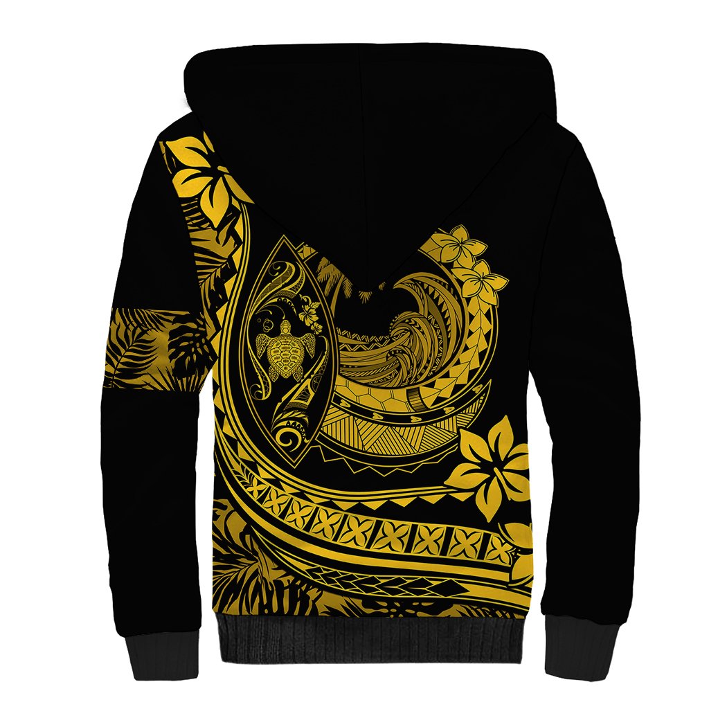 Polynesian Plumeria Sherpa Hoodie Ride The Waves - Yellow - Wonder Print Shop
