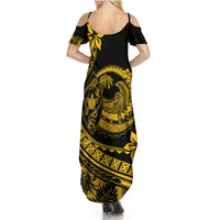 Polynesian Plumeria Summer Maxi Dress Ride The Waves - Yellow - Wonder Print Shop